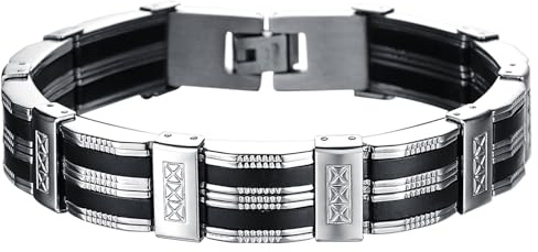 Oidea Bracelet Homme Acier Inoxydable:Gourmette Homme Noir et Argent Cadeau Saint Valentin/Fête des Pères/Anniversaire