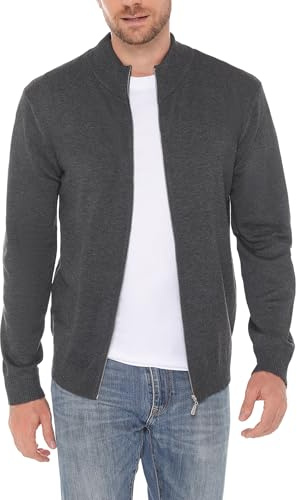 iClosam Cárdigan de Punto para Hombre con Cremallera de Punto Fino cárdigan Cuello Alto suéter de Invierno cálido Abrigo de Invierno, Gris, XXL