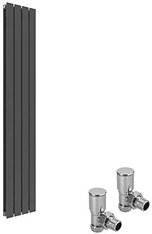 ELEGANT Modern Vertical Radiator Double Designer Heater Grey Tall Upright Radiators Wall Panel 1800 x 300 mm + Valves Chrome