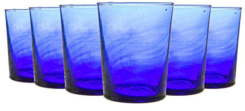 Nicola Spring 6pc Meknes Recycled Glass Tumblers - 215ml - Blue Glass - Sustainable Hand-Blown Moroccan Whiskey CupsDrinkware for Juices, Cocktails, Water, Home, Bar, Eco-Friendly Gift