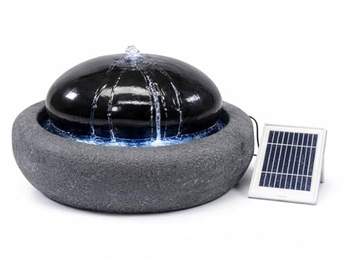 Gardenwize Solar Water Fountain, Black Pebble Water Feature with Battery Back-Up & LED Light, 5m Cable, No Mains Wiring, Solar Powered Outdoor Fountain 49cm