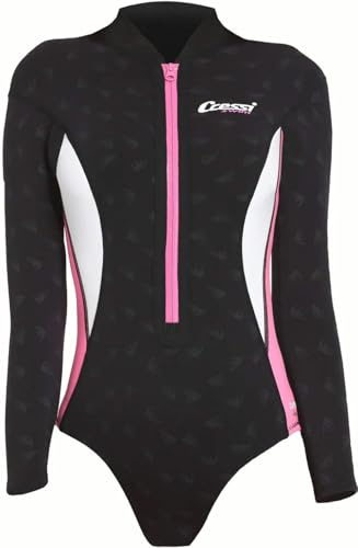 Cressi Termico Long Sleeve Lady Swimsuit 2mm Traje de baño de una Pieza de Manga Larga para Mujer en Neopreno de Alta Elasticidad, Women's, Negro/Rosa/Blanco, S