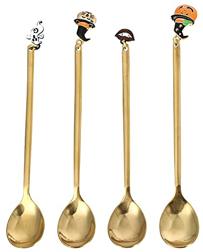 4Pcs Halloween Café Cuillères Fantasmagorique Charme Pendentif Dessert Cuillère À Café Thé Sucre Espresso Dessert Agitation Cuillères pour Halloween Partie Cuisine