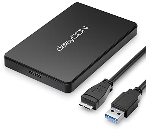 deleyCON SSD Festplattengehäuse USB A (5Gbps USB 3.1) für 2,5“ Zoll SATA 3 SSD / HDD / 7 mm bis 9,5 mm SATA III Festplatten Externes Gehäuse UASP [Schwarz]