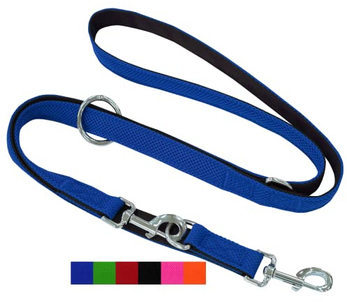 DEY - Premium Hundeleine Air Mesh 2m | 3fach Verstellbar | für Kleine, Mittelgroße u. Große Hunde | viele Farben | Doppelleine Hund Katze | Schleppleine | Führ-Leine | Welpen-Leine | Blau, S