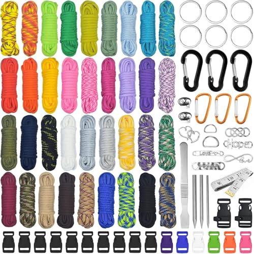 Paracord Set - Paracord 550 Nylon Cord, Paracord Rope Multifunction Includes Rope Buckle and Sewing Needles, for Outdoor Sports, Suitable for DIY Bracelet Making (36 Colors)