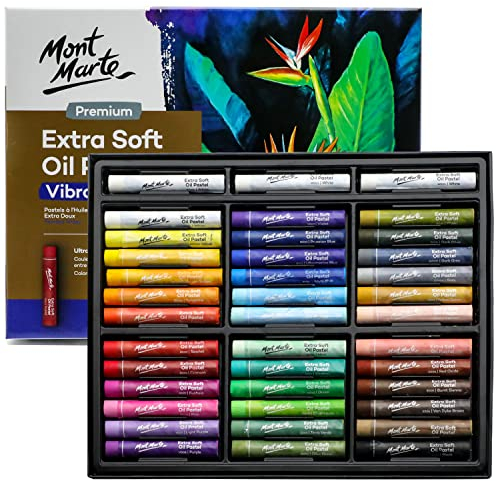 Mont Marte Ölpastellkreide Set | 39 Stück | Lebendige Farben | Extra weiche Ölkreide | Intensive Farben, hohe Pigmentierung