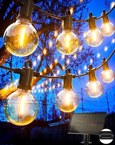 Zuske Solar Lichterkette Aussen, 15M Lichterkette Außen Solar Wasserdicht mit 25+2 Warmweiße G40 Glühbirnen, 5 Modi IP65 Wasserdicht Solar lichterkette für outdoor, Garten, Terrasse, Balkon, Hochzeit