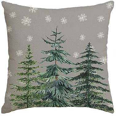 Artoid Mode Grau Kiefern Schneeflocken Weihnachten Kissenbezug, 45x45 cm Saisonnal Winter Zierkissenbezug Cushion Cover Couch Wohnzimmer Deko
