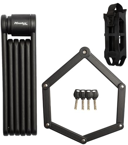 Master Lock Vikbart cykellås med härdade stållänkar, 4 nycklar, hållare och fäste, 84 cm