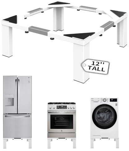 ANBase Heavy-Duty All Steel Laundry Pedestal, Full Size 12 Height Washing Machine Stand, Universal Adjustable Washer and Dryer Pedestals (White)