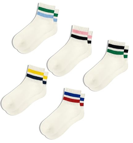 Fszsaa Novelty Socks For Women - Striped Retro Mini Crew Sporty Calf Casual Cotton Ankle Socks