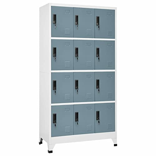 IKAYAA Taquillas Vestuario Armario para Vestuario Taquilla Metálico con 12 Compartimentos Ranuras de ventilación Recubrimiento de Polvo Gris Claro y Gris Oscuro