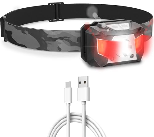 Lorrtta Running Head Torch Rechargeable - Upgraded 6 Modes Motion Sensor Headlamp Super Bright Head Light with 90°Adjustable IPX5 Waterproof Running Fishing Camping Hiking Kids Adults