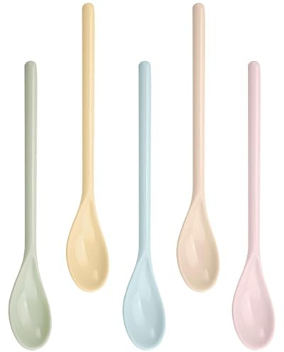 BARRU 5Pcs Cucchiai in Plastica,Cucchiaio a Manico Lungo Cucchiaio in Plastica Cucchiaio Lungo, Cucchiaio per Uova in Plastica Riutilizzabile,Per Caffè, Dessert, Gelato,Compleanni E Feste