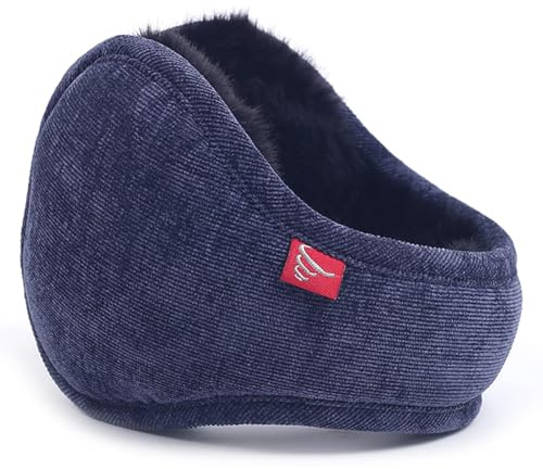 Harssidanzar Orejeras de invierno para hombre y mujer Orejeras plegables de pana ajustables HU304EU, Azul Marino