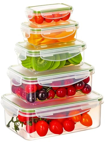 Cozary 10 Pezzi Contenitori Ermetici per Alimenti (5 Contenitori, 5 Coperchi), Set di Contenitori per Alimenti in Plastica, Contenitore Frigo, Adatti Lavastoviglie Microonde Congelatore, Senza BPA