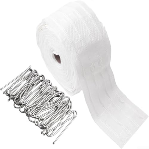 Lot de ruban de rideau en tissu avec 50 crochets métalliques pour rideaux de fenêtre, décoration d'intérieur, couture, ruban fronceur de rechange, 10 m