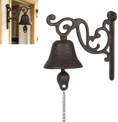 Campana da Giardino in Ghisa con Cordoncino, Campanello da Parete Stile Antico per Porta d’Ingresso, Decorazione Vintage per Casa, Terrazza ed Esterni