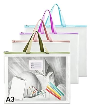 4 Packs A3 Art Portfolio Bag Waterproof Portfolios Organizer for Artworks Transparent EVA Poster Carrying Storage Bag Handle Folder Portfolio Case Zipper Artist Drawing Board Bag Art Folder Carry Case