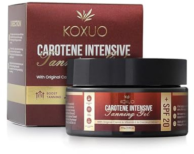 Carotene Tanning Gel for Deep Natural Tan – Tanning Accelerator with Coconut Oil, Carrot Extract & Vitamin E – Bronzing Body Moisturizer for Indoor & Outdoor Use 100g
