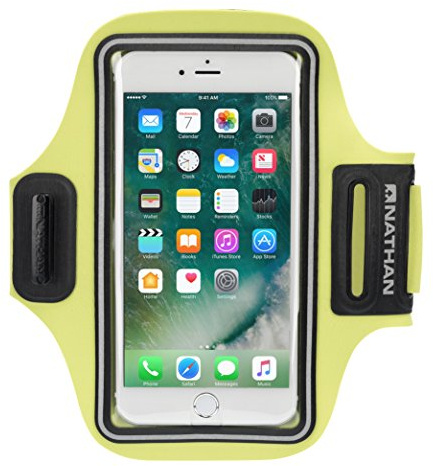 Nathan Stridesport Transporta de Forma Segura su Amplio Smartphone Gracias a Este Brazalete Resistente y cómodo Unisex, Unisex Adulto, 4947, Safety Yellow, Talla única