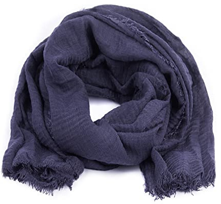 Karl Loven Pañuelo Mujer Bufanda Arrugada Fular Pashmina Cuello, Azul marino, 1m90