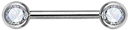 Piersando Brustwarzen Piercing Intimpiercing Nippelpiercing Brust Nippel Intim Barbell mit Hantel Doppel Front Kristall Kugel 1,6mm x 12mm x 5mm Silber Clear