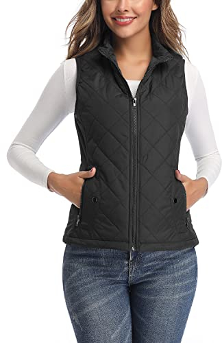 LONGKING Damen Weste Steppweste Damen Stehkragen Leichte Reißverschluss Steppweste für Frauen,Schwarz,M