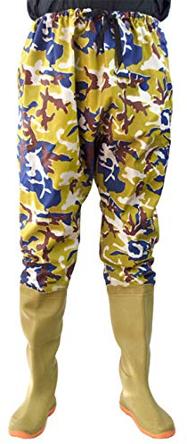 QTDZ Dilla De Nylon De PVC Impermeable para Hombres con Botas De Goma Tamaño 36-45, 110 cm Alto Pantalones De Pesca Antideslizantes Transpirables/Aguas/Waders, Camuflaje,Beige,44 EU