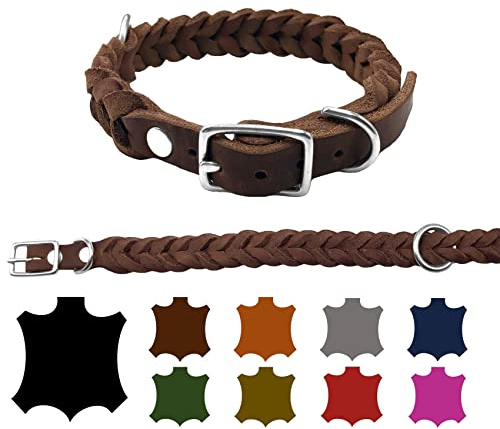 Hundehalsband Fettleder kleine Hunde/große Hunde verstellbar handgeflochten Made IN Germany (XXS 22cm-28cm Breite:15mm, Braun)