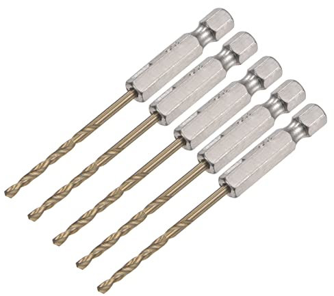 sourcing map 5 Pcs High Speed Steel Hex Shank Twist Drill Bit, 2.5mm Drilling Dia with 1/4 Inch Hex Shank 75mm Length