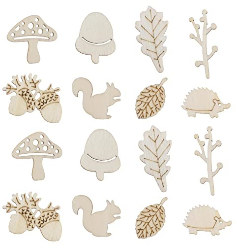 OTOTEC 100 decorazioni decorative in legno a forma di scoiattolo, fungo, foglie, ornamenti per fai da te, scrapbooking, creazione di biglietti artigianali