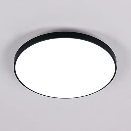 SENQIU Plafoniera LED Soffitto Rotonda, 24W 6500K Luce Fredda Lampada Led Soffitto Moderna Nero Impermeabile IP54 Per Bagno,Camera da Letto, Soggiorno, Corridoio Ø27CM