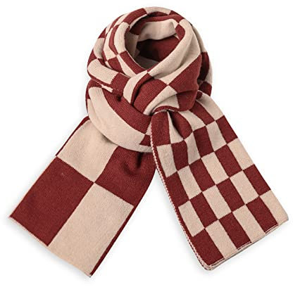 LumiSyne Winter Gestrickte Schals Für Damen Herren Zweifarbiger Schachbrett Kariert Muster Paar Stil Langer Kaschmir Schal Weiche Warme Halstuch Pashmina