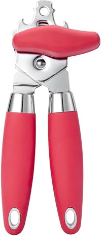 TJ POP Apriscatole, apriscatole manuale ad alte prestazioni con bordo liscio, lama affilata in acciaio inox, buoni manici morbidi, impugnatura antiscivolo, rosso