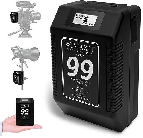 WIMAXIT 99Wh 14,8 V 6 700 mAh V-fäste batteri med dubbel D-TAP&USB-C/USB-A/BP-utgångar, bärbar powerbank V-lås batteri för Sony Canon C. Amera BMPCC videokamera DSLR monitor LED, smartphones,