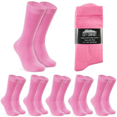 CityComfort Calcetines Hombre - 6 o 12 Pack Calcetines Hombre Algodon - Trabajo, Gimnasio, Divertidos - Regalos Navidad para Hombres (Rosa-6 Pack, 40/45 EU)