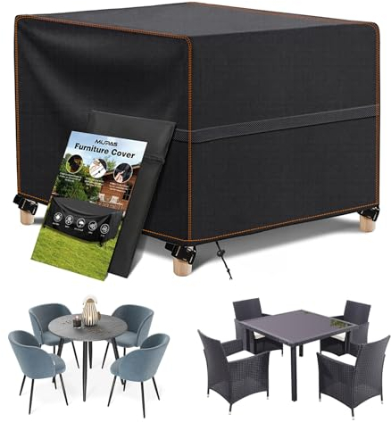 MUPAS Abdeckhaube Gartenmöbel Wasserdicht Winddicht 420D Oxford Gewebe mit Zugkordel Klickverschlüsse Gartenmöbel Schutzhülle für Gartentisch Quadratisch Kommt mit Aufbewahrungstasche 90x90 x90cm