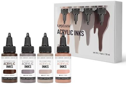 Kamenskaya Acrylic Inks for Artists - Acrylic Ink Set, Color Combination #4-4 pcs. 1 Fl Oz (30 ml) Each