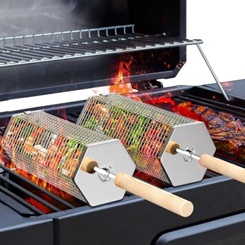 ivtivfu Cesta de Parrilla Rodadiza, Mango Extraíble, Acero Inoxidable 304, Anidadas Accesorios Barbacoa carbon para Verduras, Utensilios bbq para Exterior Camping, Regalos Originales Hombre cumpleaños