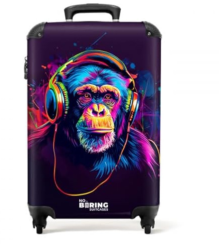 NoBoringSuitcases.com Kinder-Reisekoffer Trolley 55x40x20 cm (Schimpanse - Neon-Violett)