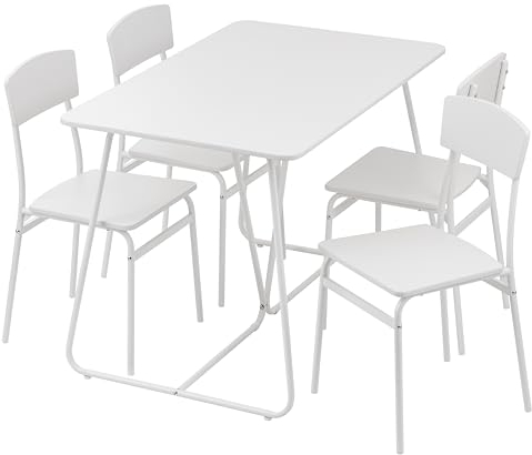 Baroni Home Set Tavolo Quadrato da Pranzo con 4 Sedie. Design Moderno, Leggero, per Interni ed Esterni, Sala da Pranzo, Ristorante, In MDF e Acciaio, Montaggio Facile, Bianco