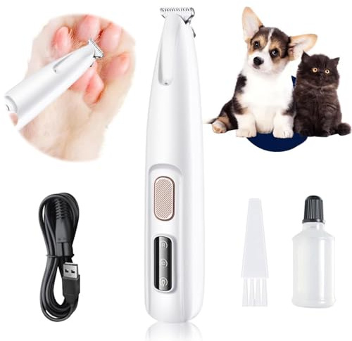 Comasua Dog Paw Trimmer,Furry Basics Pet Hair Trimmer,Saffory Dog Paw Trimmer with LED Light,Low Noise USB Rechargeable,Waterproof Pet Hair Shaver for Dogs and Cats
