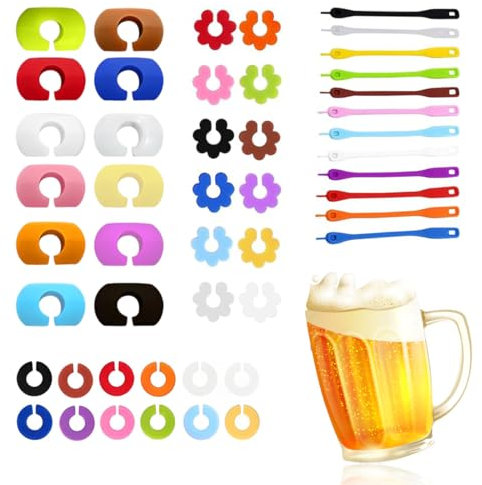 QOWUXHZ 48 Pcs Segna Bicchieri Acqua Segnabicchieri Silicone Segna Bicchieri Calici Identificatore Del Bicchiere Di Vino Riutilizzabili Segnabicchieri Per Varie Tazze Forniture Per Decorazioni 4 Stili