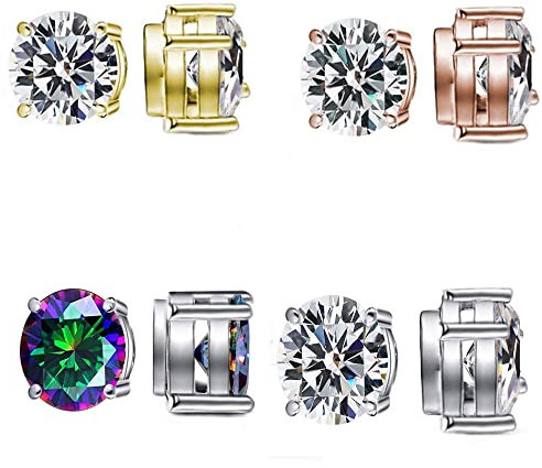 Airokiy 4 Pairs Magnetic clip on Earrings for Women Non Pierced Cubic Zirconia Multicolor Magnetic Earring Set Jewelry(6mm)