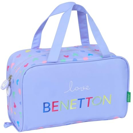 SAFTA Benetton Lila - Neceser Rectangular con Asa, Neceser Infantil, Adaptable a Carro, Ideal para Niños de 5 a 14 Años, Cómodo y Versátil, Calidad y Resistencia, 31x14x19 cm
