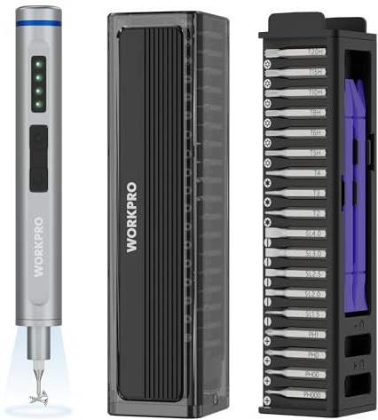 WORKPRO Screwdriver Set Electric, 3.7 V Rechargeable Mini Electric Screwdriver with Type-C, Dual Torque Modes, Magnetic, 36 PCS, LED Light for Furniture/Electrical/Daily Repairs