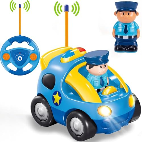 Ferngesteuertes Cartoon Polizeiauto ab 2 3 4 Jahre, Radio Control Rennwagen Spielzeug Auto mit Licht und Musik, Das erste Ferngesteuertes Auto ab 2 Jahre, Geburtstagsgeschenk für 2-6 Jungen Mädchen