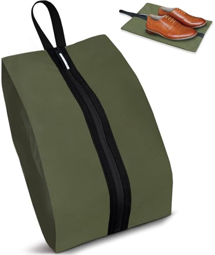 Shoe Bags for Travel, Waterproof Oxford Fabric, Zippered Shoe Storage Organiser with Handle, Lightweight Dustproof Shoe Pouch for Trainers, Gym, Business Trip, 16.5 x 9.8 Inches (Shoe Bag Dark Green)